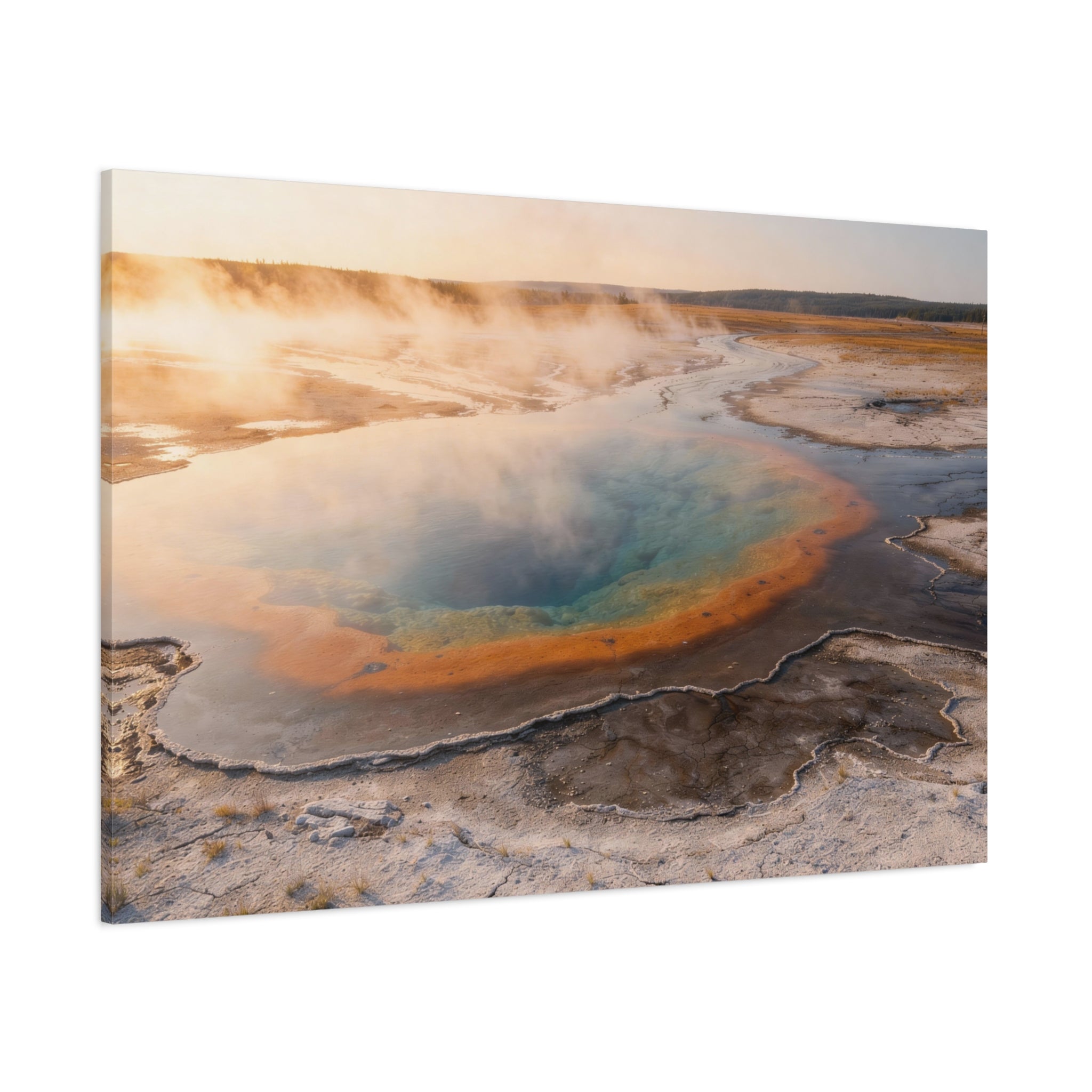 Hot Spring Landscape Matte Canvas Print — Yellowstone National Park Grand Prismatic Wall Art (Stretched)