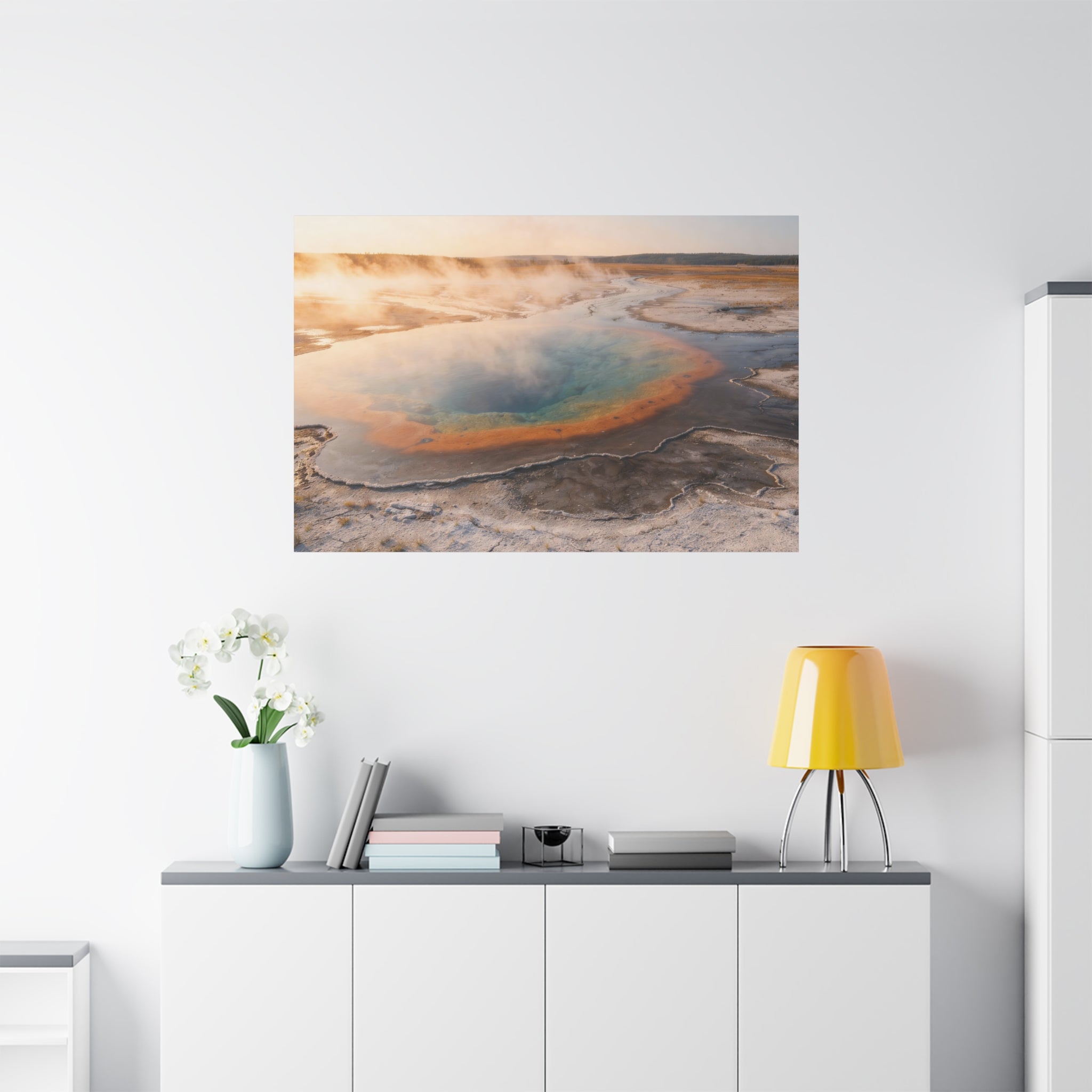 Hot Spring Landscape Matte Canvas Print — Yellowstone National Park Grand Prismatic Wall Art (Stretched)