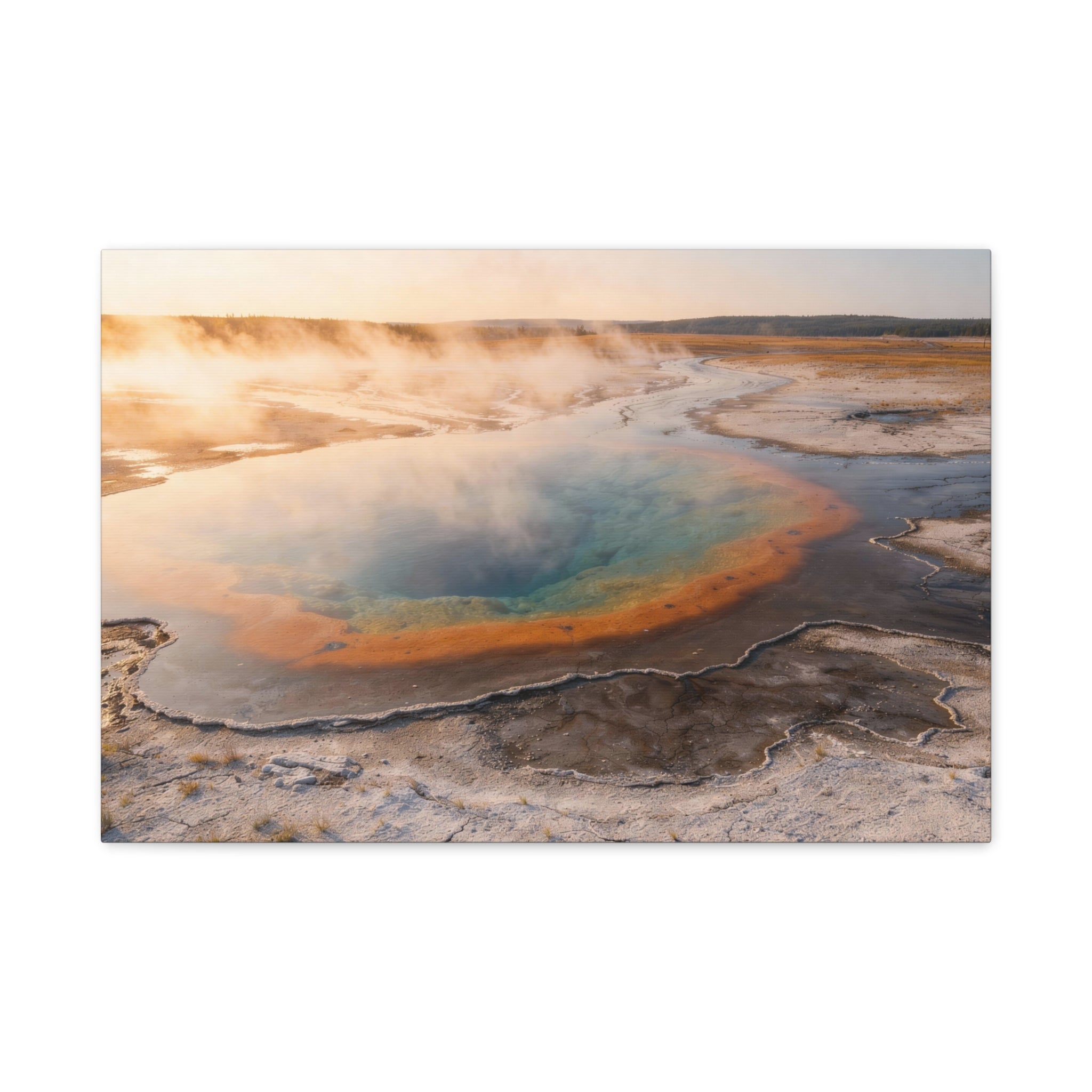 Hot Spring Landscape Matte Canvas Print — Yellowstone National Park Grand Prismatic Wall Art (Stretched)