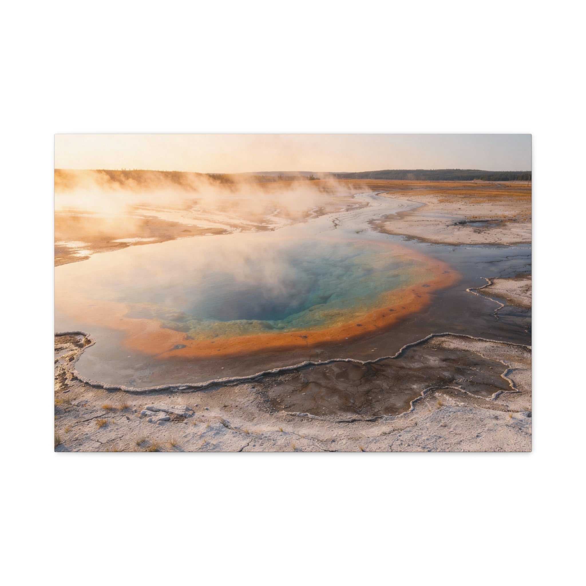 Hot Spring Landscape Matte Canvas Print — Yellowstone National Park Grand Prismatic Wall Art (Stretched)