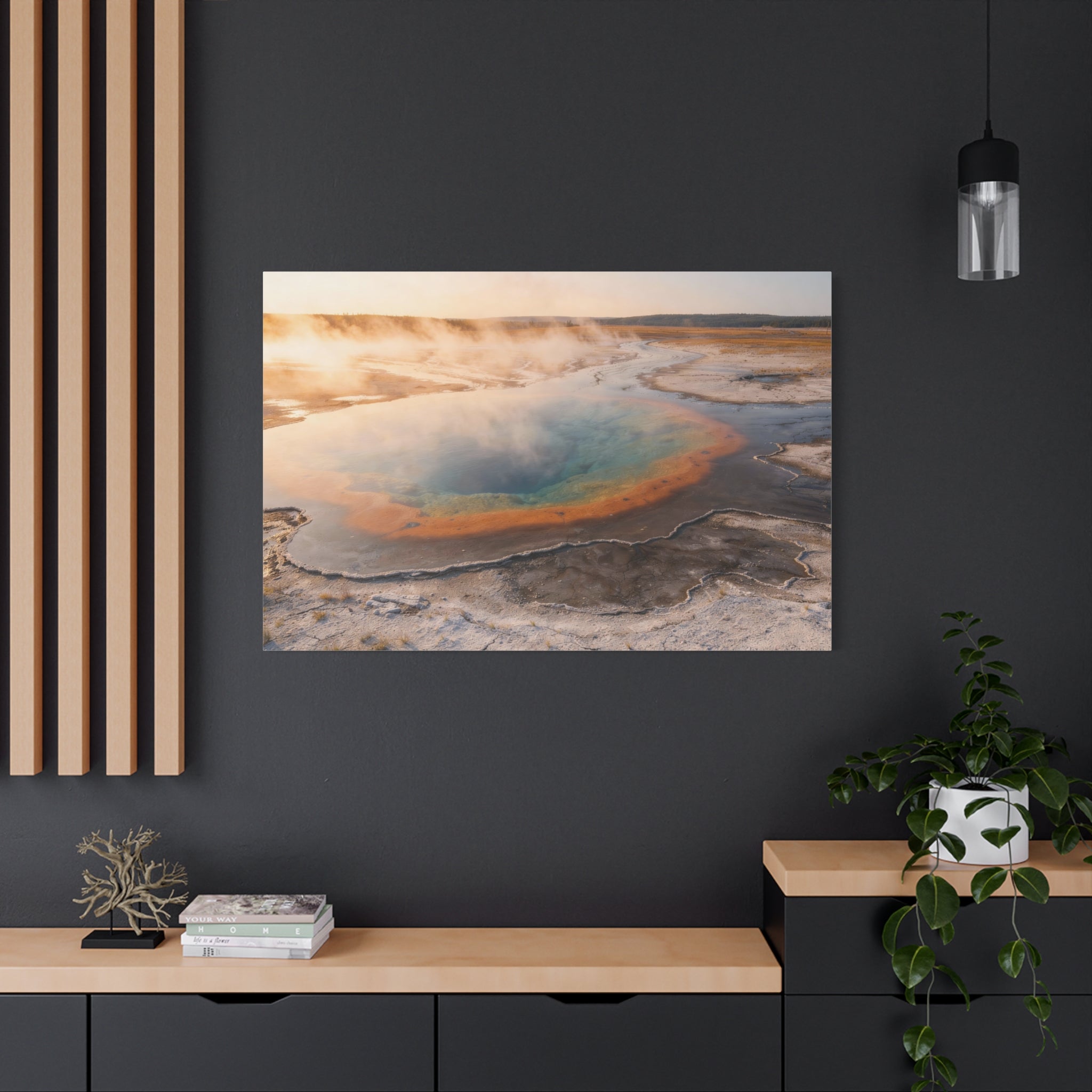 Hot Spring Landscape Matte Canvas Print — Yellowstone National Park Grand Prismatic Wall Art (Stretched)