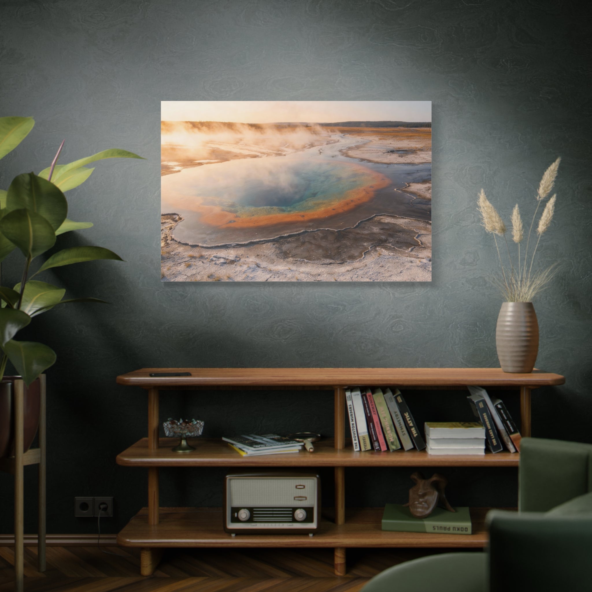 Hot Spring Landscape Matte Canvas Print — Yellowstone National Park Grand Prismatic Wall Art (Stretched)